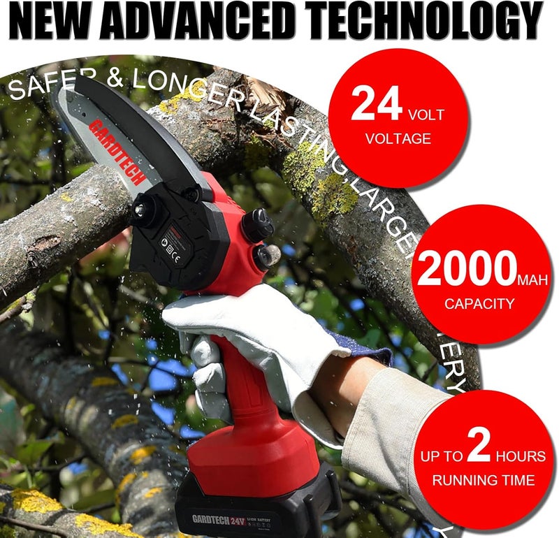 GARDTEC BEST Mini Chainsaw 6 Inch, Cordless Portable Electric Chain Saw Handheld Electric Chainsaws with 2025 Upgraded 4 Chains 2 Batteries Good for Olders, DIYer, Gardeners Continuously 2 Hours Work - Image 5